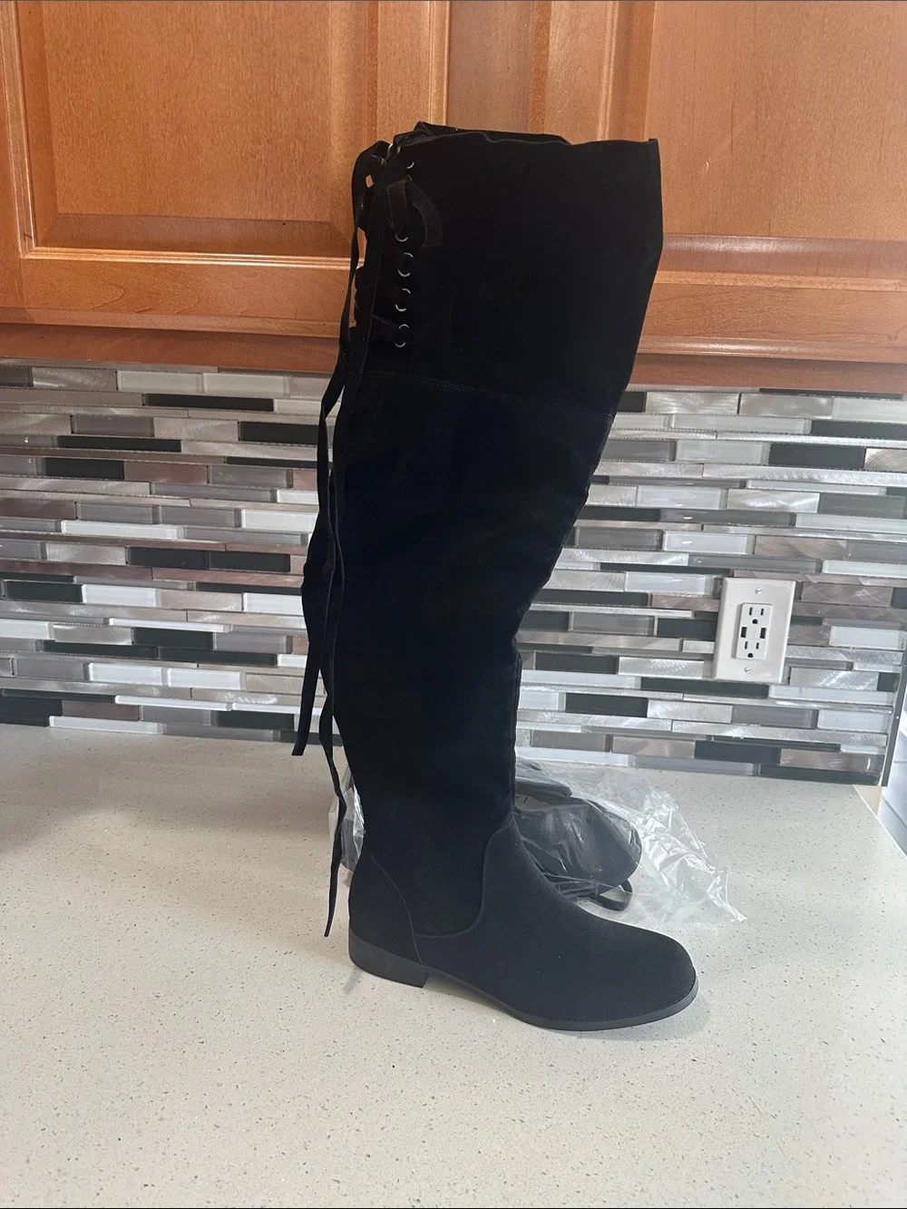 Women's Black Over-the-Knee Lace-Back Boots